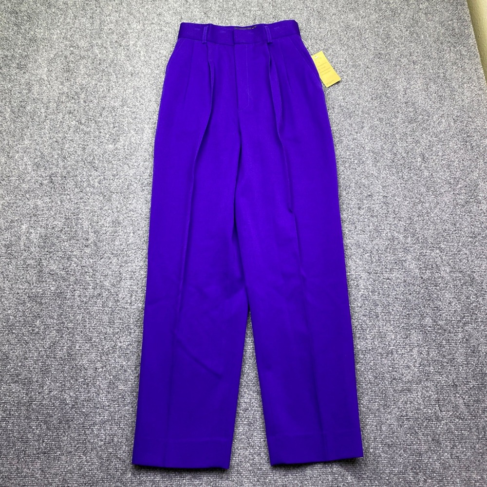 Premier Collection Petites Purple 100% Wool Pleated High Rise Trousers Sz 4 NWT
